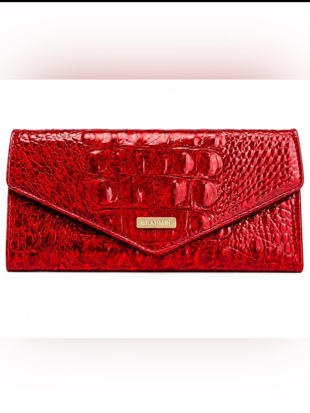 Brahmin Melbourne VERONICA Trifold Envelope Leather Wallet CRIMSON Red Gold rare